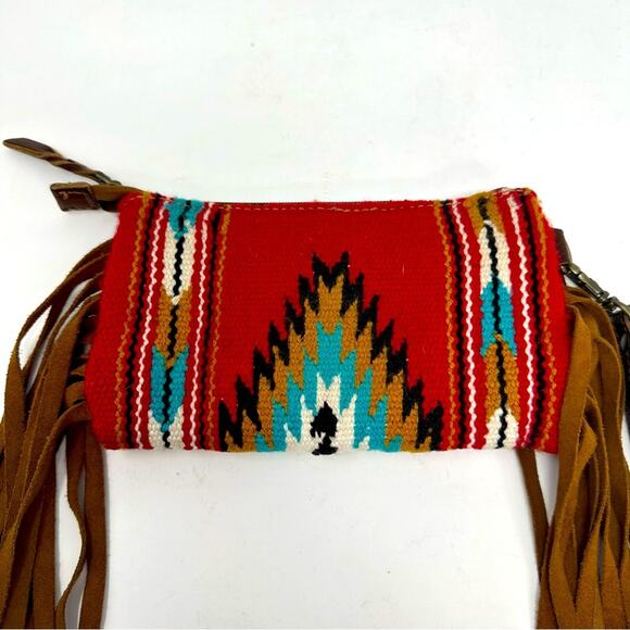 American Darling Tapestry Serape Fringed Wristlet Leather Clutch - Picture 12 of 12
